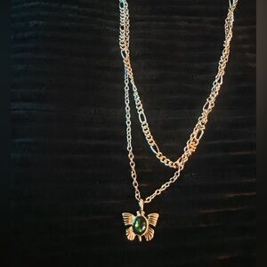 Elegant 18K Gold and Green Butterfly Pendant Necklace